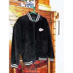 Vintage Kansas City Chiefs Suede Leather Varsity Jacket L Black NFL Sports EII
